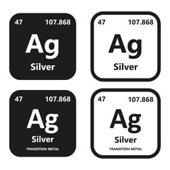 Silver Element vector symbol with atomic number, atomic mass and chemical group block