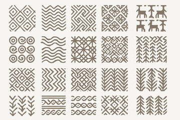 Fototapeta premium Set of tribal-inspired seamless patterns in hand-drawn style
