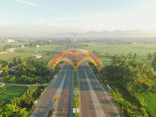 aerial view of the higway with beautiful views at sunrise