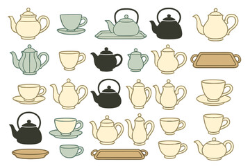 Vintage tea set seamless pattern with teapots and cups