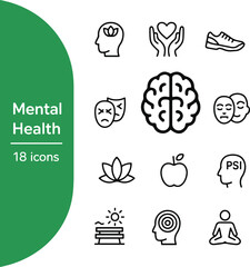 Mental Health Line Icons | Wellness, Psychology, Mindfulness, Self-care Vector Set
