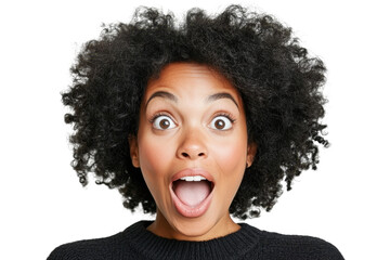 An Enthusiastic Expression Captured: A Young Woman's Joyful Reaction with Natural Afro Hair and Wide Eyes Surrounded isolated on transparent background