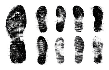 A Collection of Distinctive Shoe Prints Captured  isolated on transparent background, Showcasing Unique Patterns and Textures of Footwear Impressions
