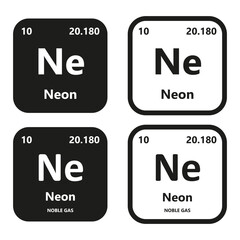 Neon Element vector symbol with atomic number, atomic mass and chemical group block