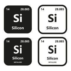 Silicon Element vector symbol with atomic number, atomic mass and chemical group block