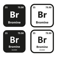Bromine Element vector symbol with atomic number, atomic mass and chemical group block