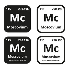 Moscovium Element vector symbol with atomic number, atomic mass and chemical group block