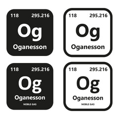 Oganesson Element vector symbol with atomic number, atomic mass and chemical group block