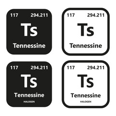 Tennessine Element vector symbol with atomic number, atomic mass and chemical group block