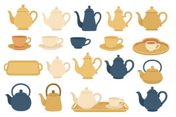 Cozy tea time pattern with teapots, cups, and trays