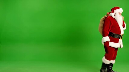 Santa Claus Walking In with Gift Sack, Waving and Smiling | Green Screen Christmas Character Animation