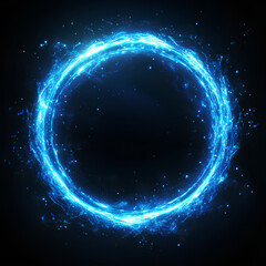 Obraz premium Brilliant Blue Circle: Energetic Plasma Ring with Bursting Particles on Black Backdrop