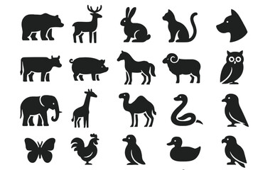 Obraz premium Silhouette icon set of animals including birds, mammals, and reptiles