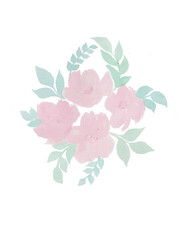 Set of watercolor floral arrangements of  peach roses and green leaves. Botanic decoration illustration for wedding card, fabric, and logo composition