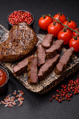 Food, grilled beef steak, roast meat for lunch. Grilled beef steak