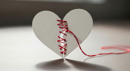 paper cut broken heart stitched together &mdash; reconciliation and healing process