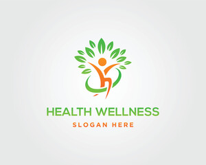 Orange and green abstract human figure with leaves and text vector template background body