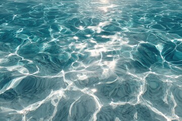 Fototapeta premium Serene reflections of crystal-clear water in tranquil hues of turquoise and light blue with shimmering effects, capturing the essence of tropical seas and peaceful lakes