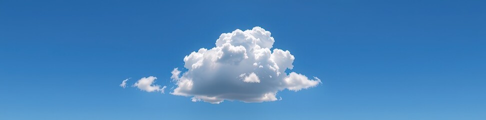 Fototapeta premium A fluffy white cloud drifts serenely across a vast, clear blue sky, symbolizing peace and openness, airy, horizon, landscape