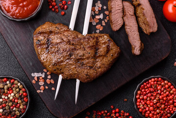 Food, grilled beef steak, roast meat for lunch. Grilled beef steak