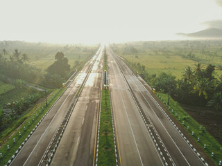 aerial view of the higway with beautiful views at sunrise