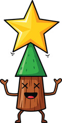 Obraz premium Cute cartoon Christmas tree with star illustration