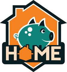 A pig in a house logo, representing home savings, mortgage, and financial security, ideal for banks, credit unions, and real estate companies offering home financing solutions