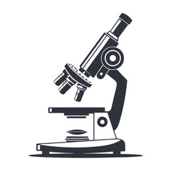 Detailed monochrome microscope instrument is displayed against a clean white backdrop, offering sharp contrast
