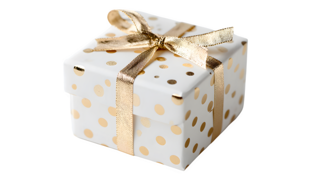 Minimal gift in warm white paper with micro gold foil dot and invisible seam, subtle luxury, isolated on white background