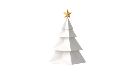 Minimalist Christmas tree made of three stacked white triangles with a single gold star on top, clean and modern, isolated on white background