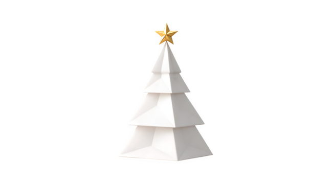 Minimalist Christmas tree made of three stacked white triangles with a single gold star on top, clean and modern, isolated on white background - Powered by Adobe