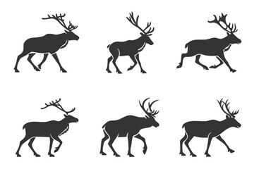 Fototapeta premium Minimalist caribou icons set in black and yellow