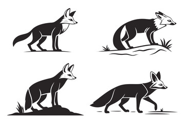 Minimalist bat eared fox icon set in black and yellow
