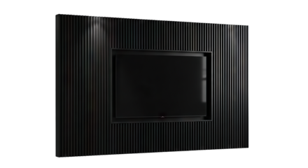 Sleek Black Rectangular Object with Ribbed Texture and Central Recess.