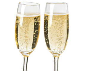 Celebratory Champagne Flutes Filled with Sparkling Bubbly, Perfect for Toasting Special Occasions and Events with Friends and Family isolated on transparent background