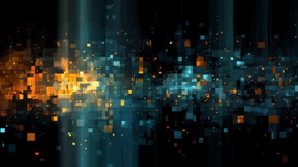 Abstract digital technology background with glowing particles and data blocks design 100