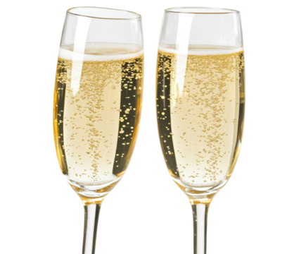 Celebratory Champagne Flutes Filled with Sparkling Bubbly, Perfect for Toasting Special Occasions and Events with Friends and Family isolated on transparent background