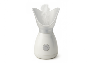 White facial steamer producing steam for skincare beauty