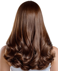 Naklejka premium Luxurious Long Brown Hair with Glossy Curls - A Stunning Hair Transformation Showcasing Beauty and Elegance in Every Strand isolated on transparent background