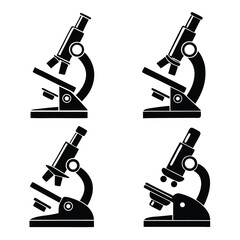 Dark microscope shows optics and base in monochrome simplicity, a scientific instrument