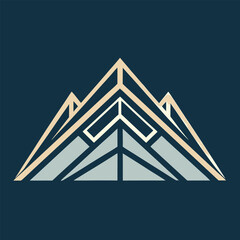 Geometric mountain logo design with a modern and minimalist style, featuring clean lines and a symmetrical composition, perfect for branding and outdoorrelated businesses