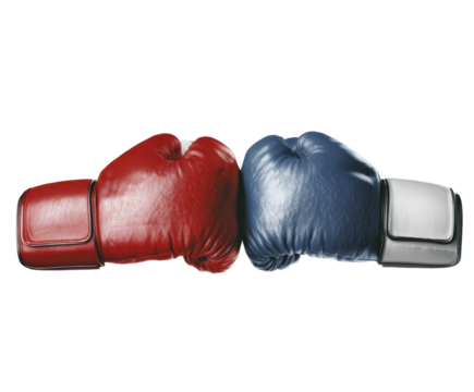 Close-up of Red and Blue Boxing Gloves Preparing for a Match, Symbolizing Competition and Sportsmanship in the World of Boxing isolated on transparent background