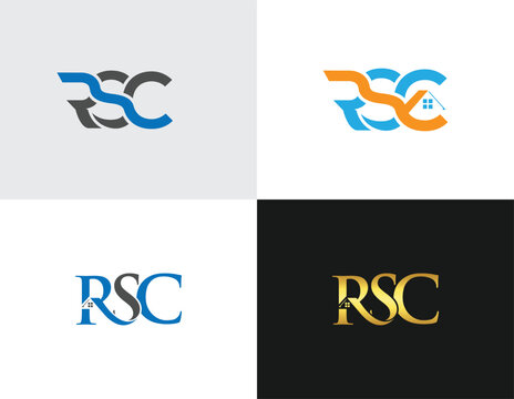 R S C logo variations blue orange gray gold house symbol vector template letter typography