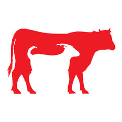 Black vector silhouette illustration of a red horse like a farm animal or wild stallion with a long tail for art and design