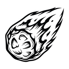 Impactful comet hurtles through space in bold monochrome, displaying a striking visual