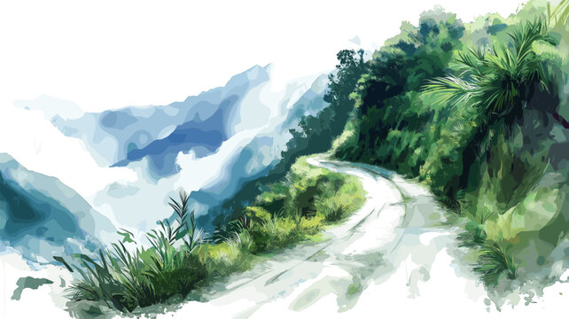 Death Road - Yungas Road. Death Road - Yungas Road hand drawn watercolor illustration