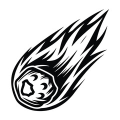 A stylized black and white comet swiftly descends, leaving streaks behind it across the open sky