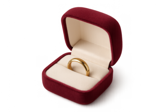Gold engagement wedding ring in red velvet box - Powered by Adobe