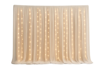 Wedding backdrop with sheer curtain and fairy lights