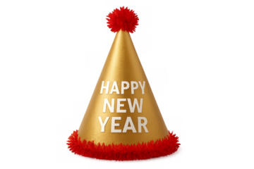 Gold party hat celebrating new year transparent background